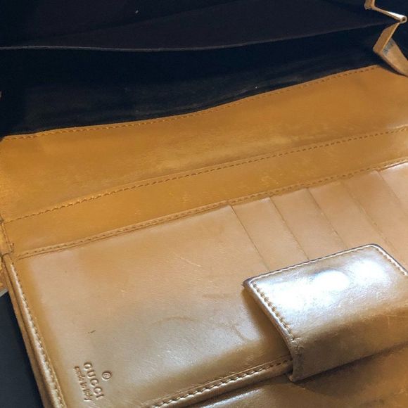 Authentic GUCCI Tan & Brown Canvas & Leather Long Wallet - Picture 10 of 11